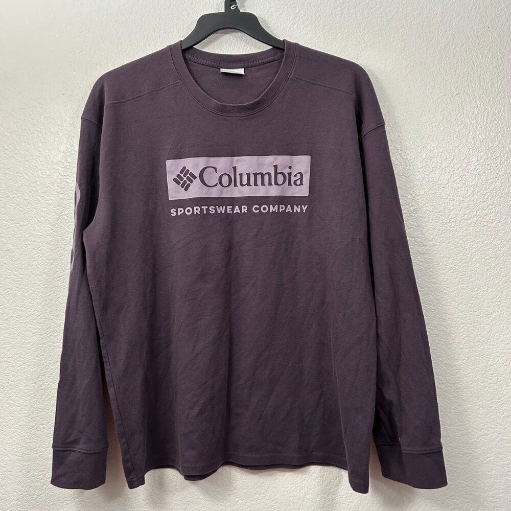 Columbia Embossed Logo Spellout Heavyweight Long Sleeve Shirt Eggplant